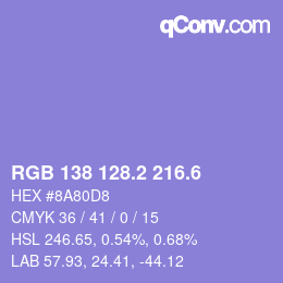 カラーコード: RGB 138 128.2 216.6 | qconv.com