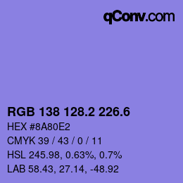カラーコード: RGB 138 128.2 226.6 | qconv.com