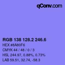 カラーコード: RGB 138 128.2 246.6 | qconv.com
