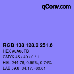 カラーコード: RGB 138 128.2 251.6 | qconv.com