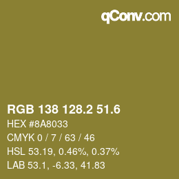 カラーコード: RGB 138 128.2 51.6 | qconv.com