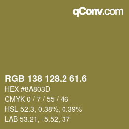 カラーコード: RGB 138 128.2 61.6 | qconv.com