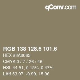 カラーコード: RGB 138 128.6 101.6 | qconv.com