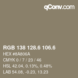 カラーコード: RGB 138 128.6 106.6 | qconv.com