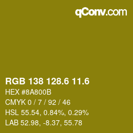 カラーコード: RGB 138 128.6 11.6 | qconv.com
