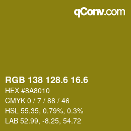 カラーコード: RGB 138 128.6 16.6 | qconv.com