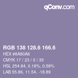 カラーコード: RGB 138 128.6 166.6 | qconv.com