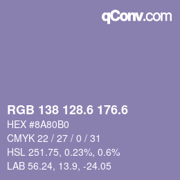 カラーコード: RGB 138 128.6 176.6 | qconv.com