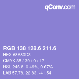 カラーコード: RGB 138 128.6 211.6 | qconv.com
