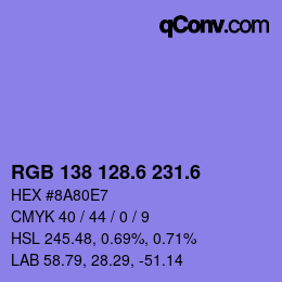 カラーコード: RGB 138 128.6 231.6 | qconv.com