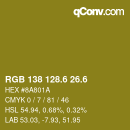 カラーコード: RGB 138 128.6 26.6 | qconv.com