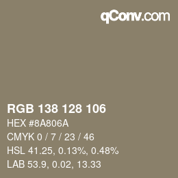 Color code: RGB 138 128 106 | qconv.com