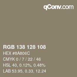 颜色代码: RGB 138 128 108 | qconv.com
