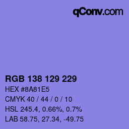 颜色代码: RGB 138 129 229 | qconv.com