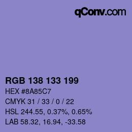 Color code: RGB 138 133 199 | qconv.com