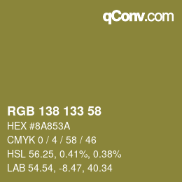 Color code: RGB 138 133 58 | qconv.com
