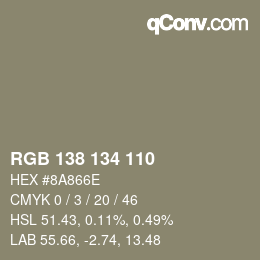 颜色代码: RGB 138 134 110 | qconv.com