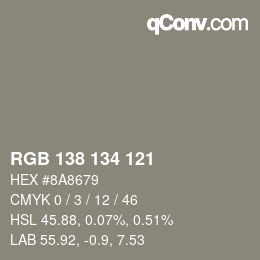 カラーコード: RGB 138 134 121 | qconv.com