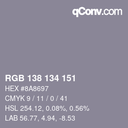 Color code: RGB 138 134 151 | qconv.com