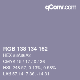 Color code: RGB 138 134 162 | qconv.com