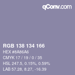 Color code: RGB 138 134 166 | qconv.com