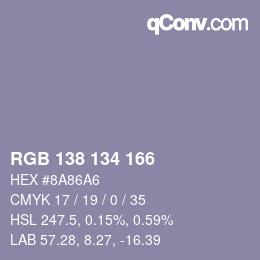 Color code: RGB 138 134 166 | qconv.com