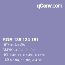 Color code: RGB 138 134 181 | qconv.com