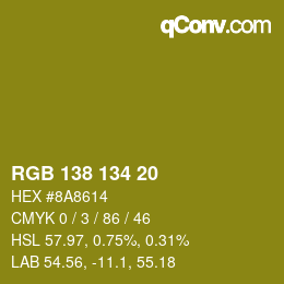 Color code: RGB 138 134 20 | qconv.com