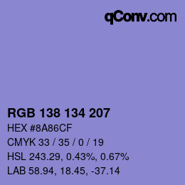 Color code: RGB 138 134 207 | qconv.com