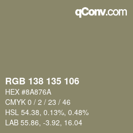 Color code: RGB 138 135 106 | qconv.com