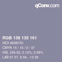 Farbcode: RGB 138 135 161 | qconv.com