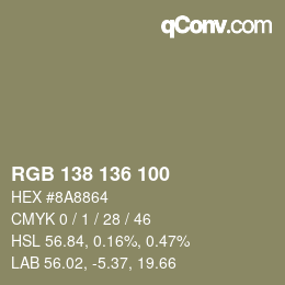Color code: RGB 138 136 100 | qconv.com