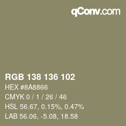 Color code: RGB 138 136 102 | qconv.com