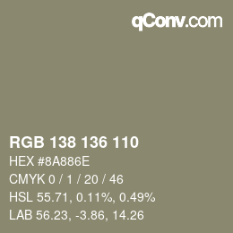 Color code: RGB 138 136 110 | qconv.com