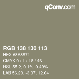 Color code: RGB 138 136 113 | qconv.com
