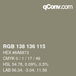 Color code: RGB 138 136 115 | qconv.com