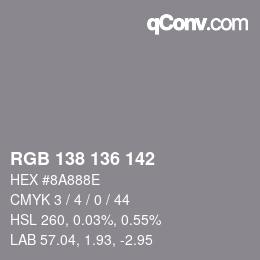 Color code: RGB 138 136 142 | qconv.com
