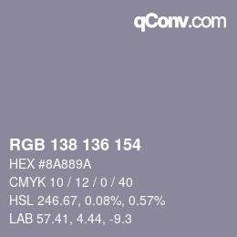Color code: RGB 138 136 154 | qconv.com
