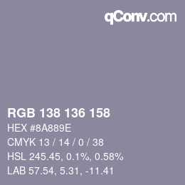 Color code: RGB 138 136 158 | qconv.com