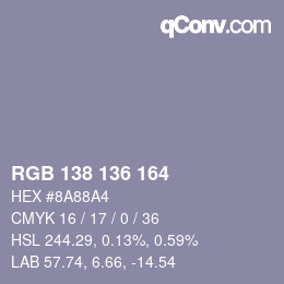 Color code: RGB 138 136 164 | qconv.com