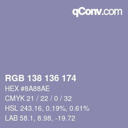 Color code: RGB 138 136 174 | qconv.com