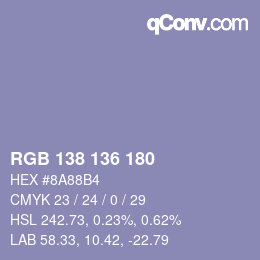 Code couleur: RGB 138 136 180 | qconv.com