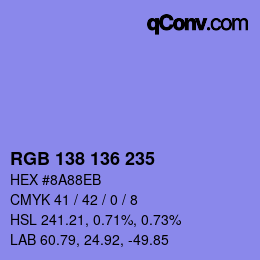 Color code: RGB 138 136 235 | qconv.com