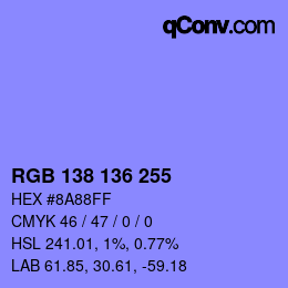 Color code: RGB 138 136 255 | qconv.com