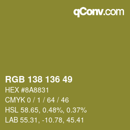 Color code: RGB 138 136 49 | qconv.com