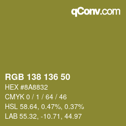 Color code: RGB 138 136 50 | qconv.com