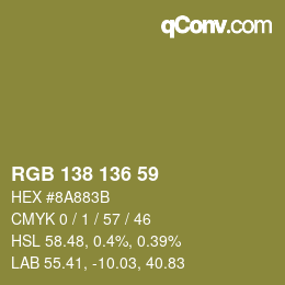 Color code: RGB 138 136 59 | qconv.com