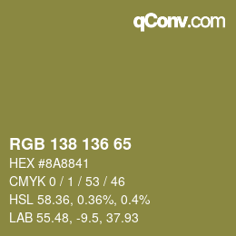 Color code: RGB 138 136 65 | qconv.com