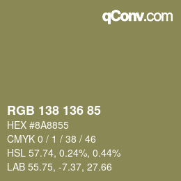 Color code: RGB 138 136 85 | qconv.com