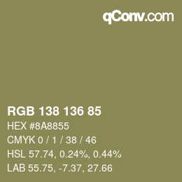 Color code: RGB 138 136 85 | qconv.com